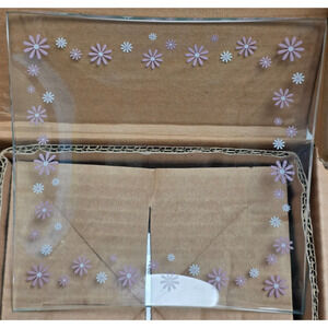 Pampered Chef Pink Daisy Clear Dessert Plates, Set of 4, Breast Cancer Awareness